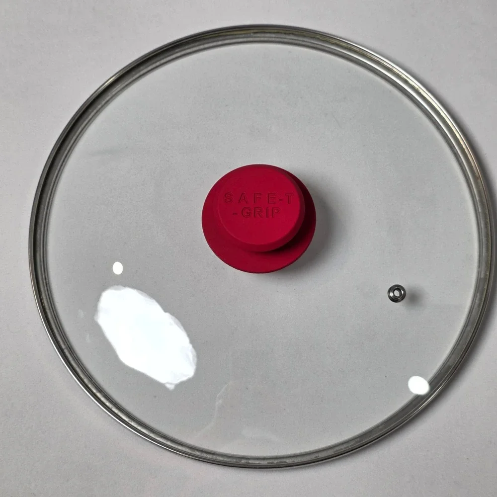 Safe-T-Grip Glass Replacement Lid 10.25in‎ Clear Red Silicone Knob Vent Pot Pan